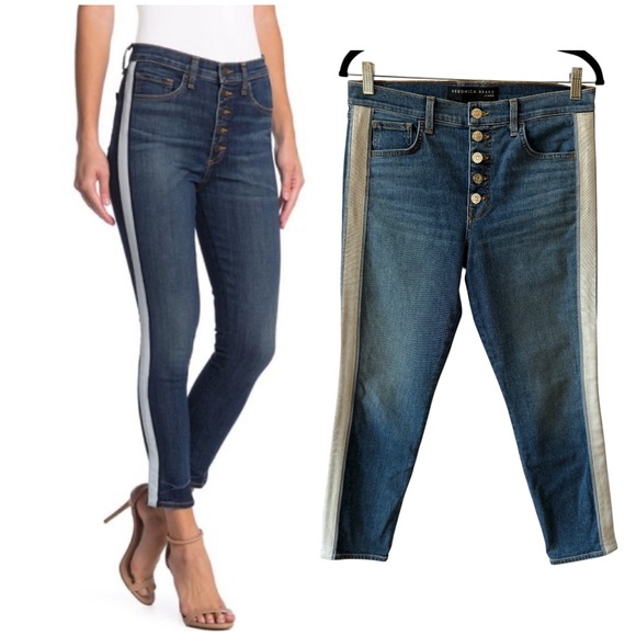 VERONICA BEARD DEBBIE SKINNY HI RISE JEANS TUXEDO BEACON CROPPED BUTTON FLY 29/8 - Picture 1 of 10
